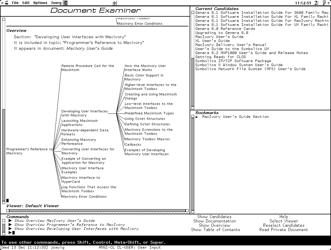 Symbolics Document Examiner Screen 0