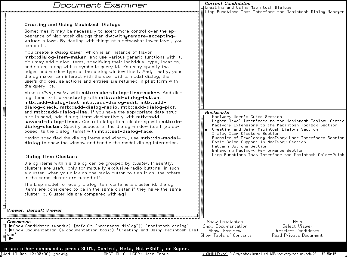Symbolics Document Examiner Screen 2