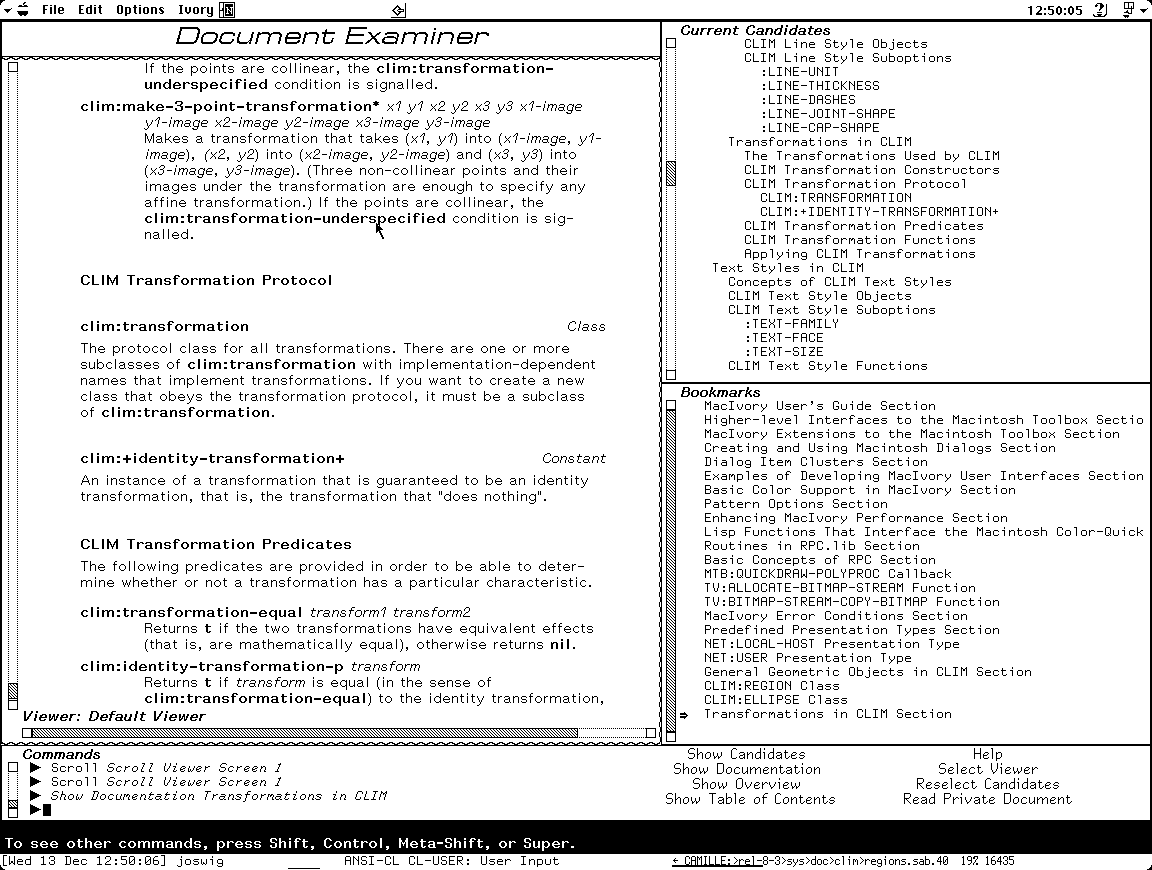 Symbolics Document Examiner Screen 3